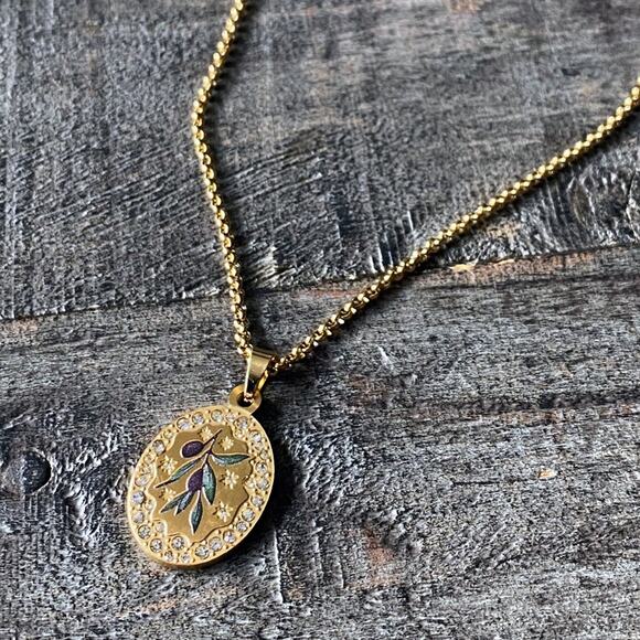 NEW Olive Branch & Rhinestone Layering Necklace - Picture 12 of 16